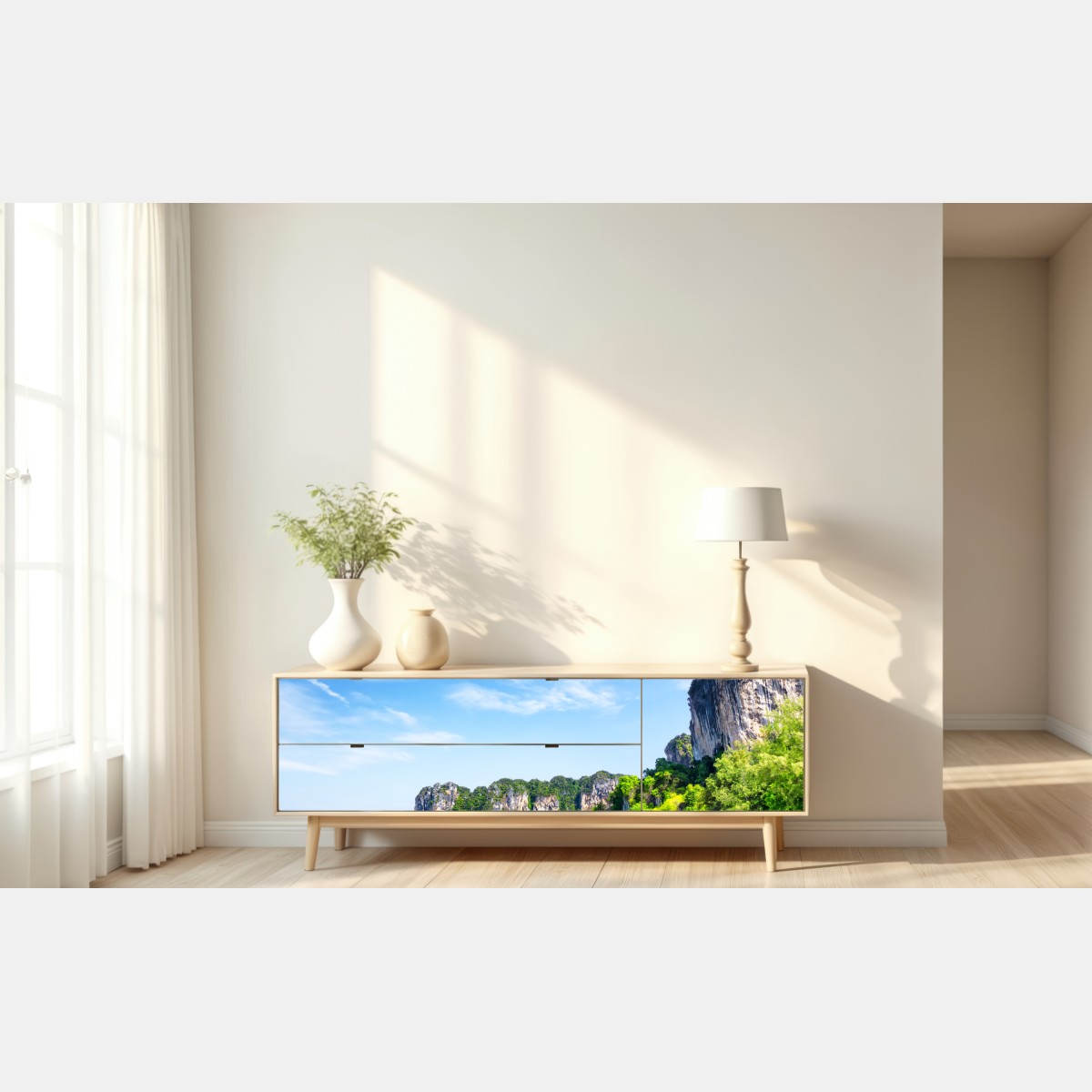 Naklejka repozycjonowalna tradycyjna łódź na plaży Railay, Tajlandia – Wallissimo® Naklejka repozycjonowalna tradycyjna łódź na plaży Railay, Tajlandia – Wallissimo®