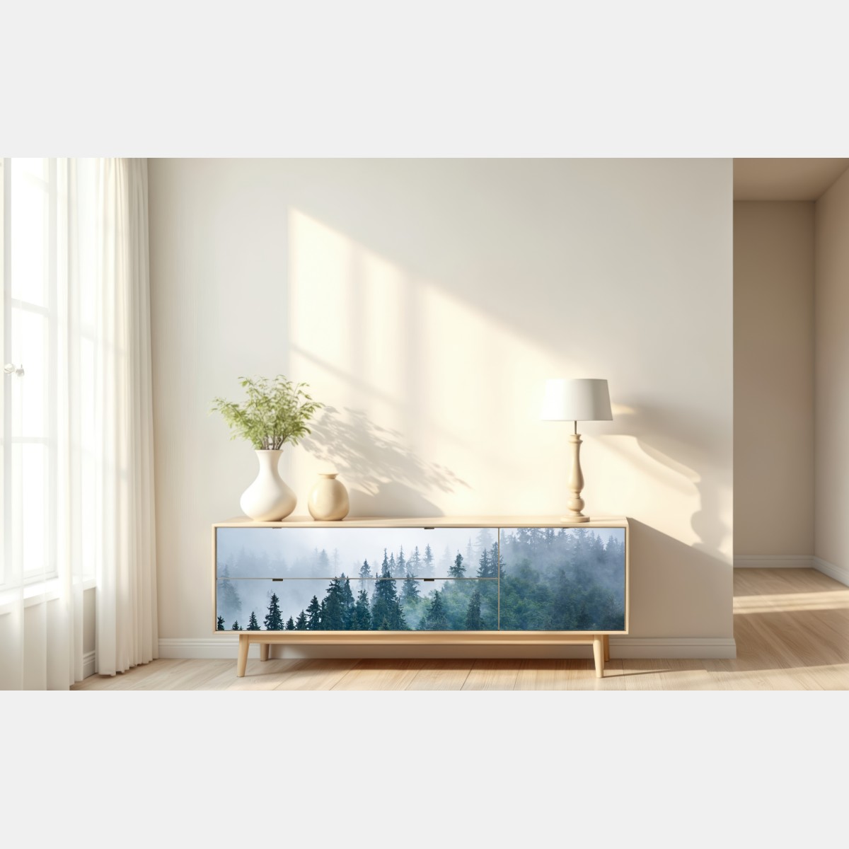 Naklejka repozycjonowalna mglisty las iglasty – Wallissimo® Naklejka repozycjonowalna mglisty las iglasty – Wallissimo®