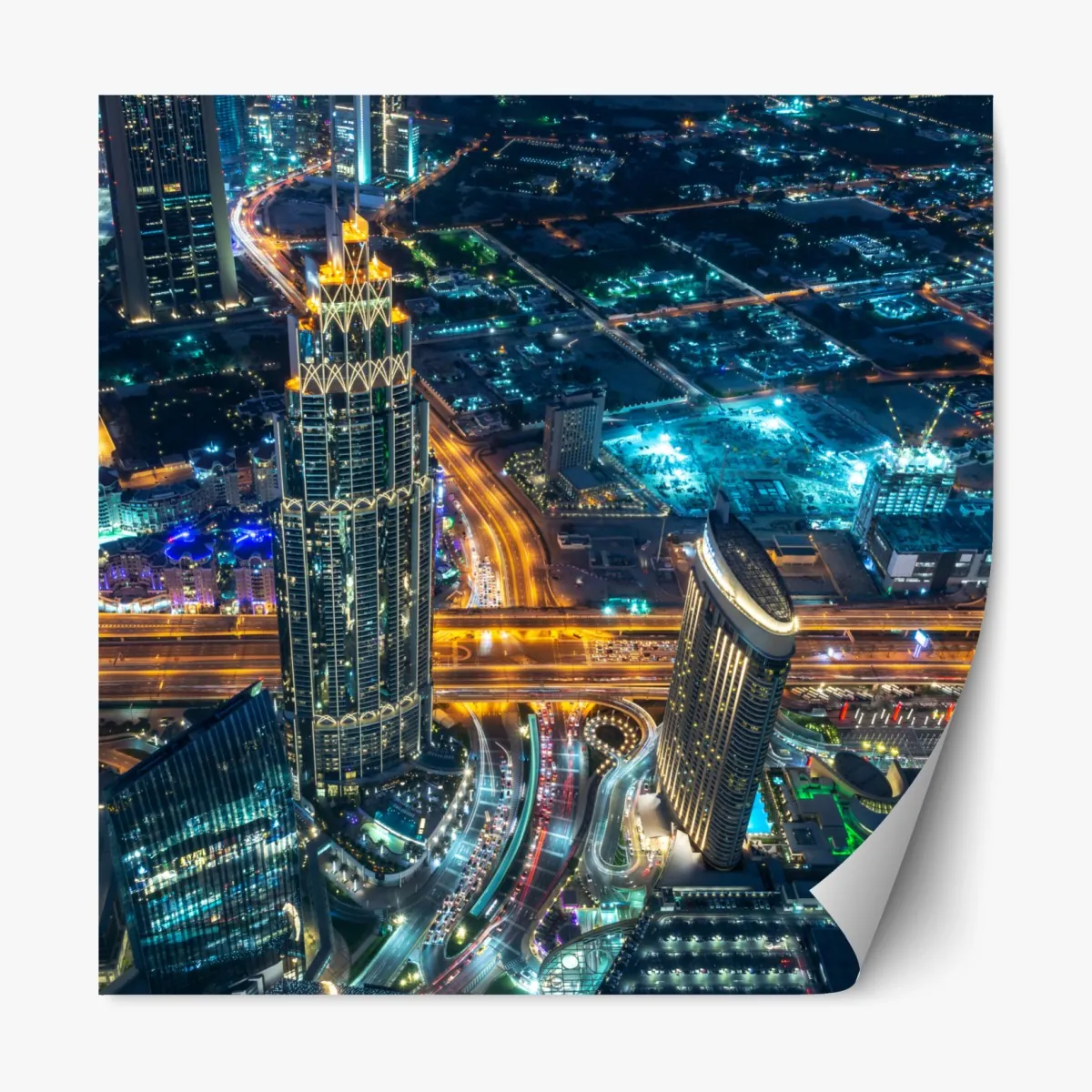 Naklejka repozycjonowalna Dubaj nocna panorama z Burj Khalifa – Wallissimo® Naklejka repozycjonowalna Dubaj nocna panorama z Burj Khalifa – Wallissimo®