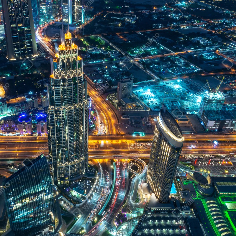 Naklejka repozycjonowalna Dubaj nocna panorama z Burj Khalifa – Wallissimo® Naklejka repozycjonowalna Dubaj nocna panorama z Burj Khalifa – Wallissimo®