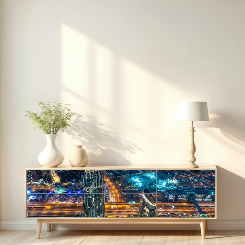 Naklejka repozycjonowalna Dubaj nocna panorama z Burj Khalifa – Wallissimo® Naklejka repozycjonowalna Dubaj nocna panorama z Burj Khalifa – Wallissimo®