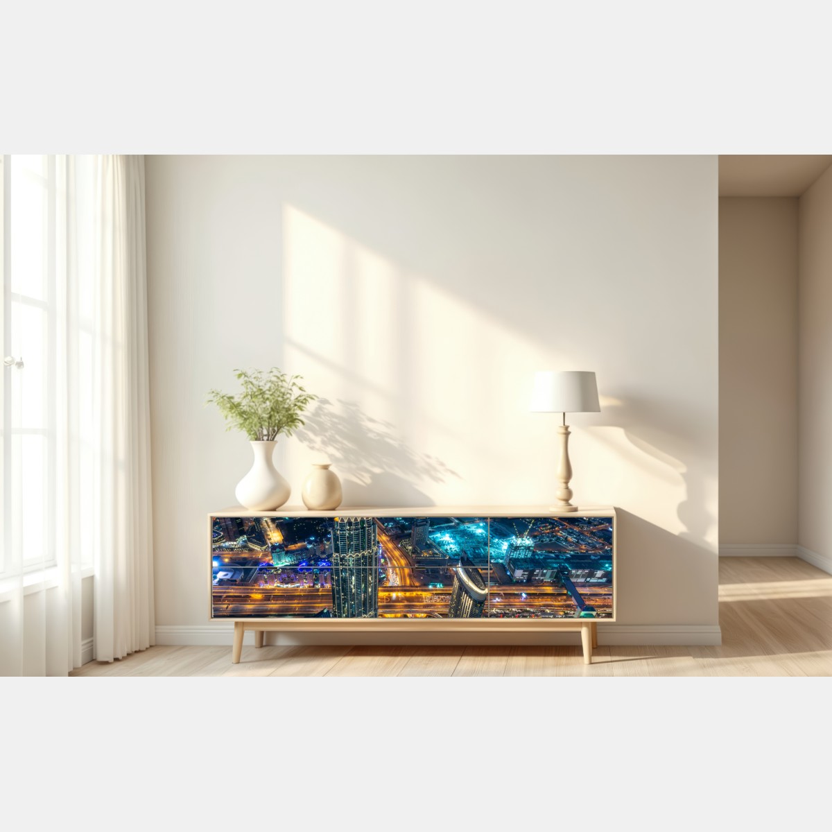 Naklejka repozycjonowalna Dubaj nocna panorama z Burj Khalifa – Wallissimo® Naklejka repozycjonowalna Dubaj nocna panorama z Burj Khalifa – Wallissimo®