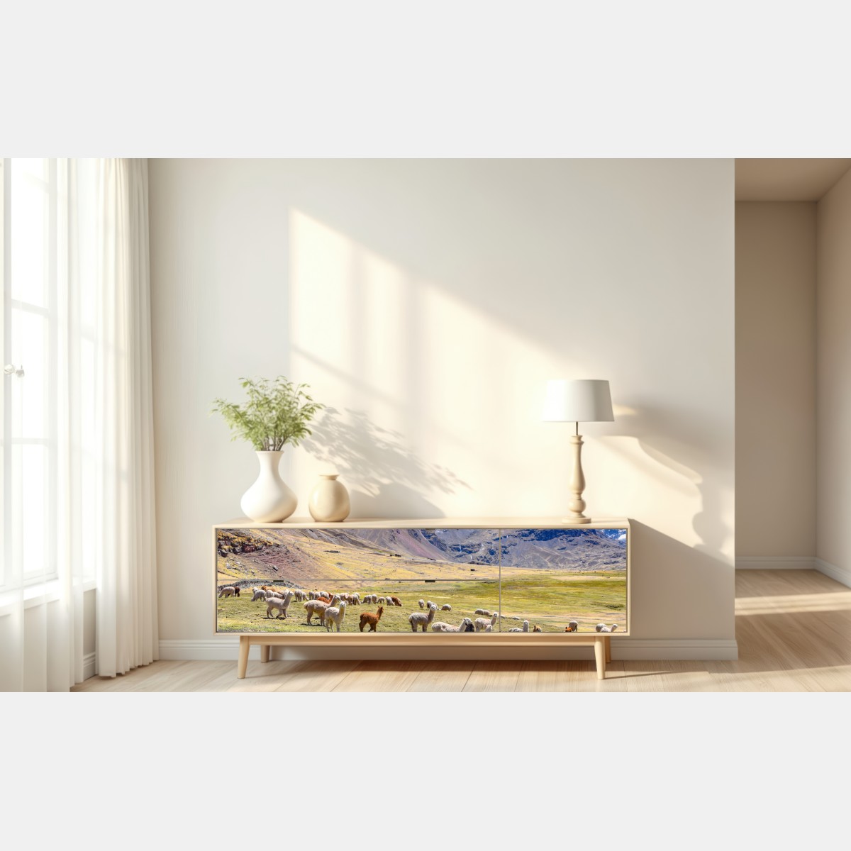 Naklejka repozycjonowalna alpaki i lamy pasące się przy Mt Ausangate, Cusco – Wallissimo® Naklejka repozycjonowalna alpaki i lamy pasące się przy Mt Ausangate, Cusco – Wallissimo®