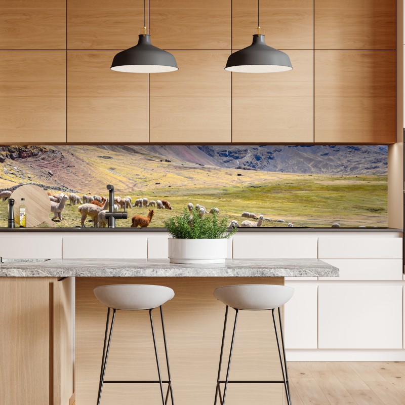 Naklejka repozycjonowalna alpaki i lamy pasące się przy Mt Ausangate, Cusco – Wallissimo® Naklejka repozycjonowalna alpaki i lamy pasące się przy Mt Ausangate, Cusco – Wallissimo®