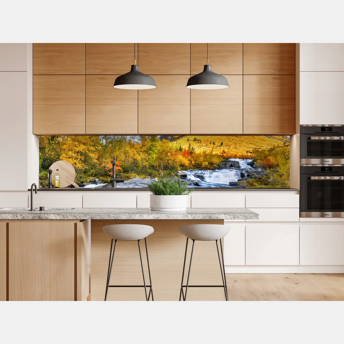 Naklejka repozycjonowalna złoty jesienny wodospad – Wallissimo® Naklejka repozycjonowalna złoty jesienny wodospad – Wallissimo®