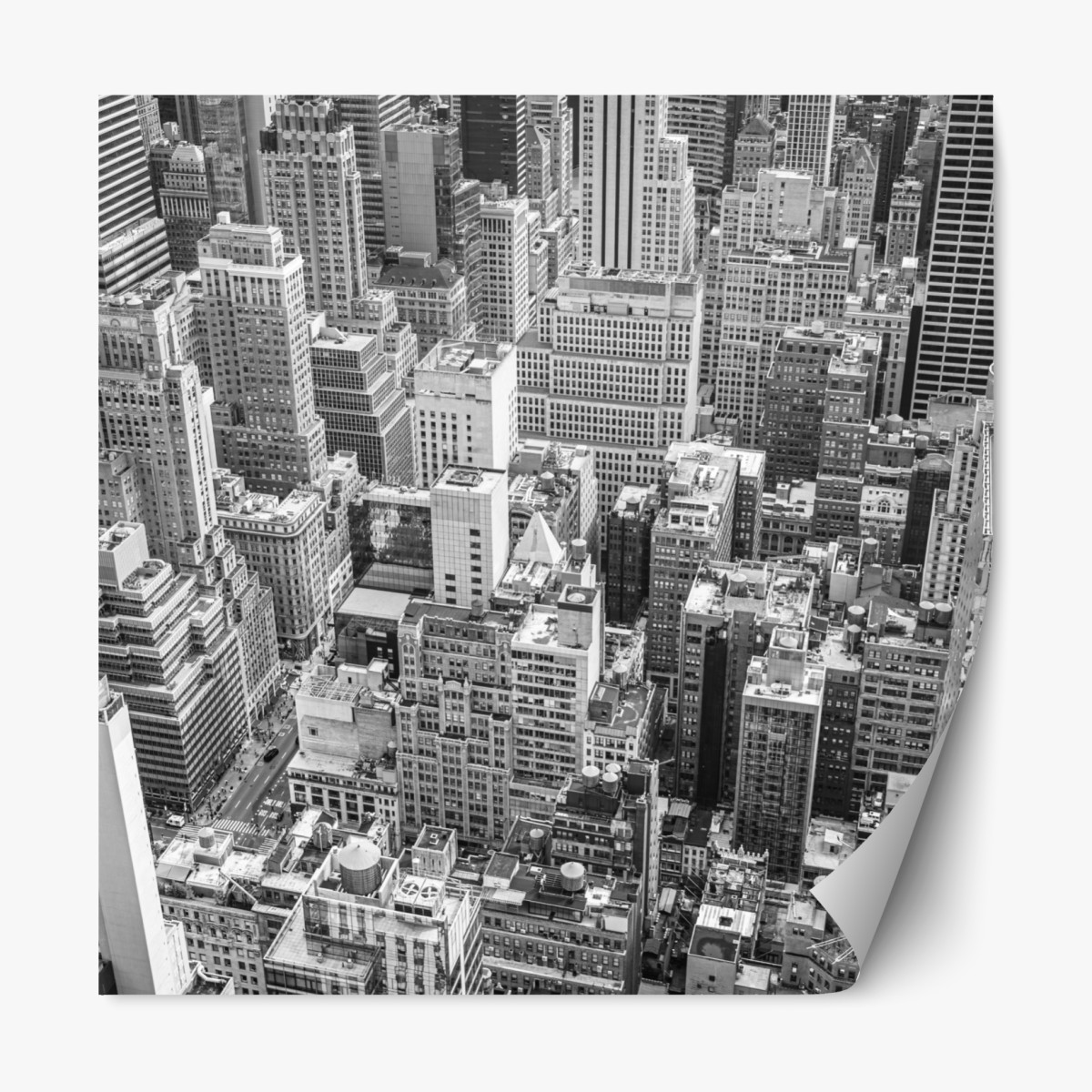 Repositionable sticker urban aerial skyline in monochrome