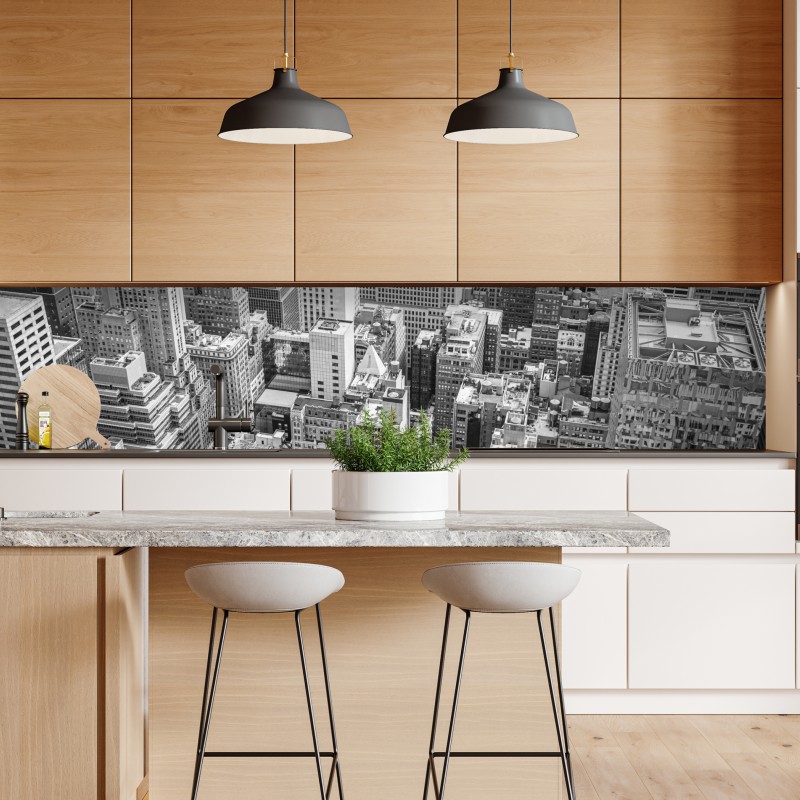 Naklejka repozycjonowalna lotnicza panorama miasta w odcieniach szarości – Wallissimo® Naklejka repozycjonowalna lotnicza panorama miasta w odcieniach szarości – Wallissimo®