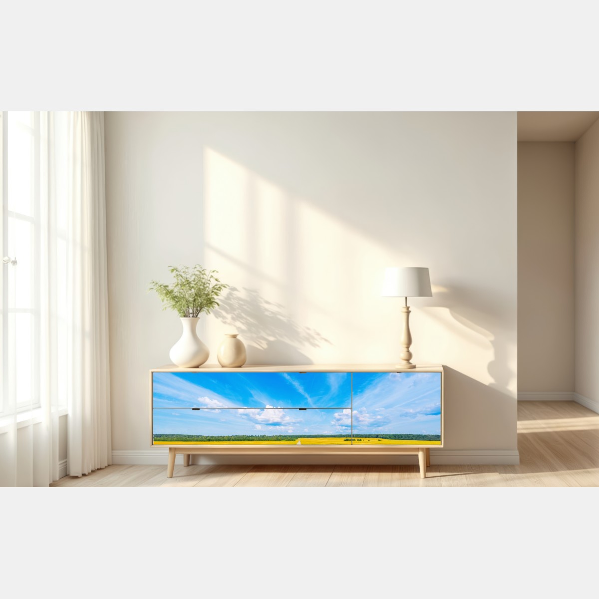 Naklejka repozycjonowalna złote pole pod szerokim błękitnym niebem – Wallissimo® Naklejka repozycjonowalna złote pole pod szerokim błękitnym niebem – Wallissimo®