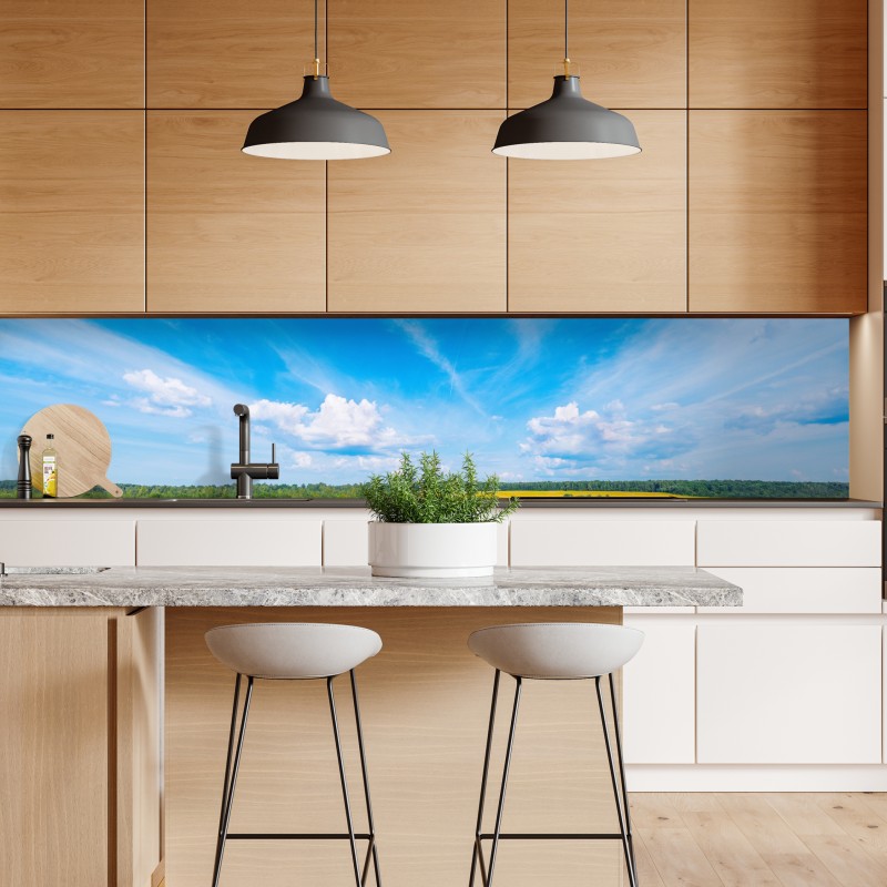 Naklejka repozycjonowalna złote pole pod szerokim błękitnym niebem – Wallissimo® Naklejka repozycjonowalna złote pole pod szerokim błękitnym niebem – Wallissimo®