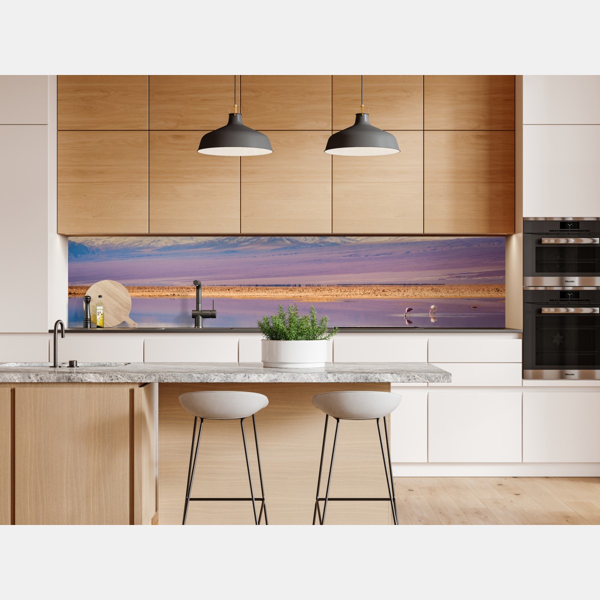 Naklejka repozycjonowalna Laguna Chaxa z flamingami i Licancabur – Wallissimo® Naklejka repozycjonowalna Laguna Chaxa z flamingami i Licancabur – Wallissimo®