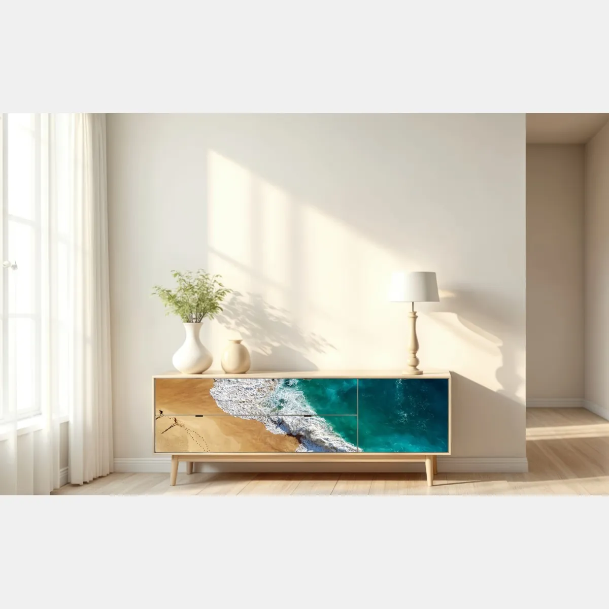 Naklejka repozycjonowalna turkusowe fale na plaży Kelingking – Wallissimo® Naklejka repozycjonowalna turkusowe fale na plaży Kelingking – Wallissimo®