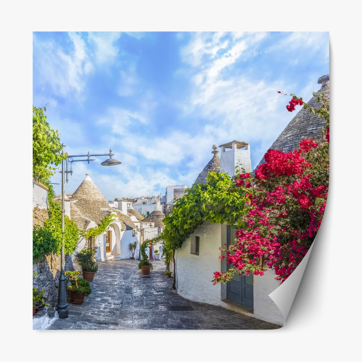 Naklejka repozycjonowalna Alberobello trulli malownicza uliczka – Wallissimo® Naklejka repozycjonowalna Alberobello trulli malownicza uliczka – Wallissimo®