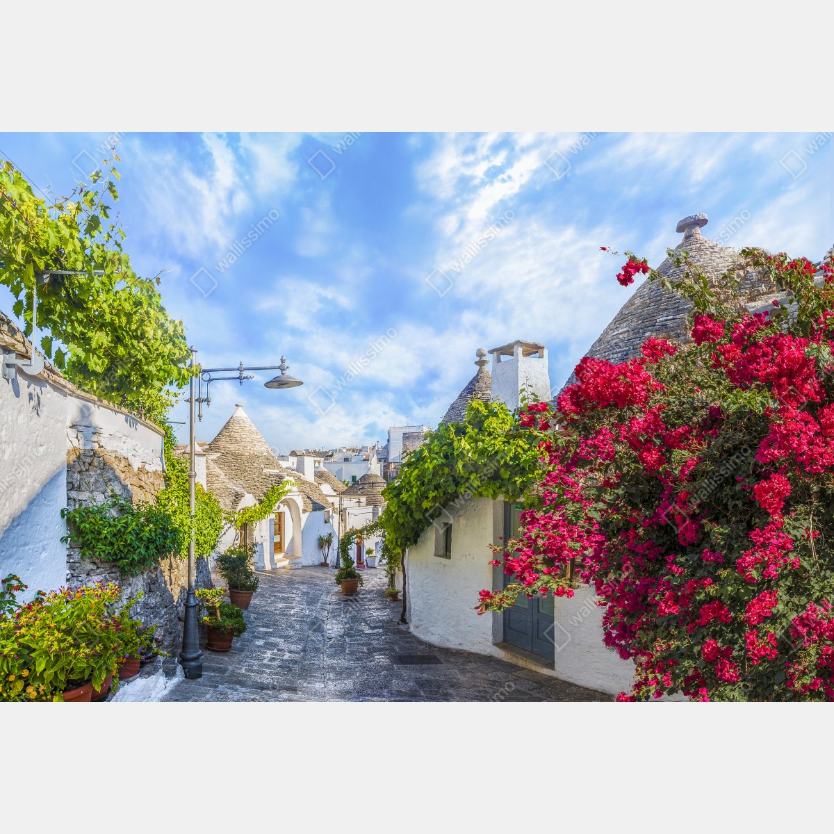 Naklejka repozycjonowalna Alberobello trulli malownicza uliczka – Wallissimo® Naklejka repozycjonowalna Alberobello trulli malownicza uliczka – Wallissimo®