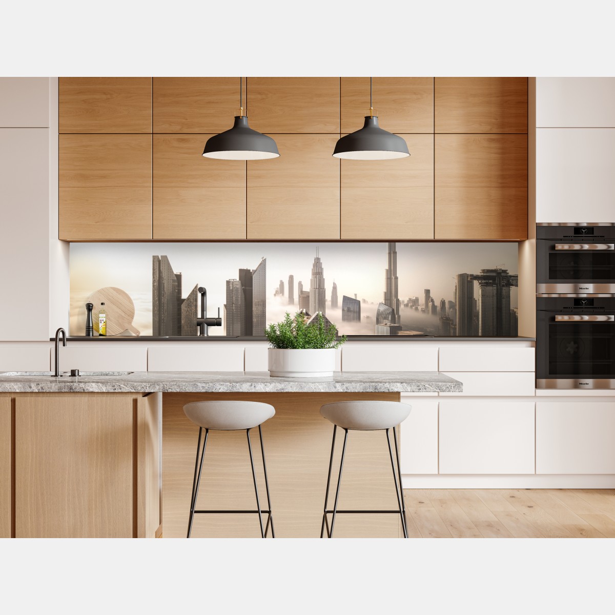 Naklejka repozycjonowalna mglista panorama Dubaju nad chmurami – Wallissimo® Naklejka repozycjonowalna mglista panorama Dubaju nad chmurami – Wallissimo®