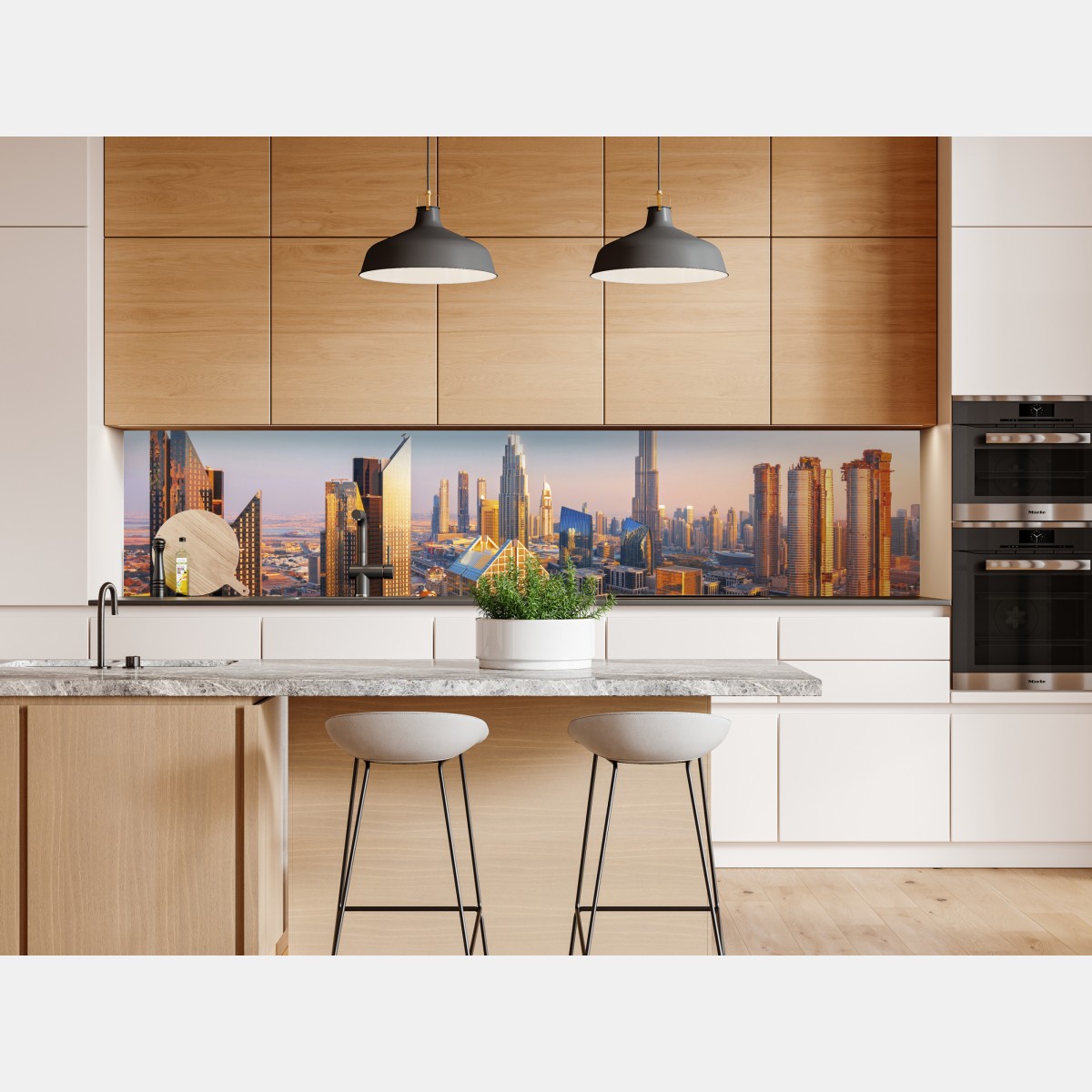 Naklejka repozycjonowalna panorama Dubaju z Burj Khalifa o zachodzie słońca – Wallissimo® Naklejka repozycjonowalna panorama Dubaju z Burj Khalifa o zachodzie słońca – Wallissimo®