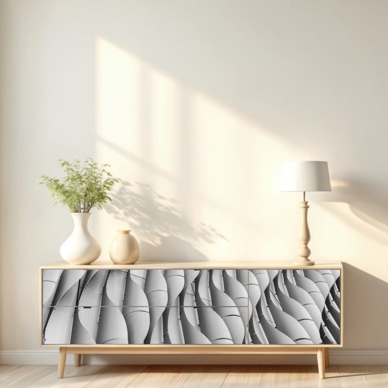 Naklejka repozycjonowalna falisty wzór architektoniczny w odcieniach szarości – Wallissimo® Naklejka repozycjonowalna falisty wzór architektoniczny w odcieniach szarości – Wallissimo®