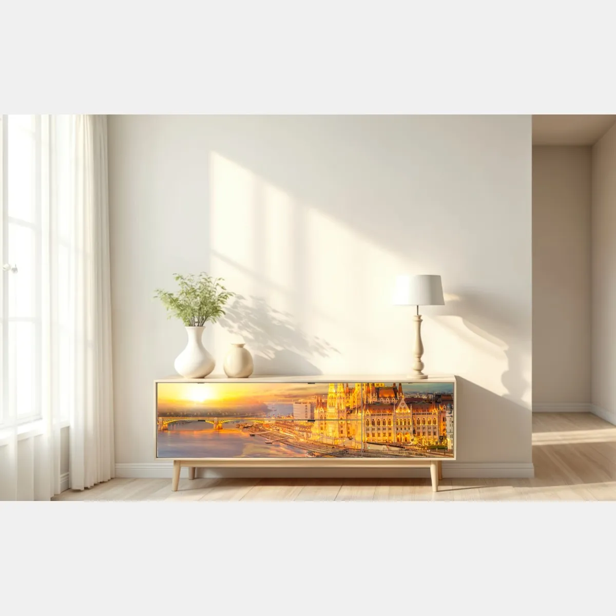 Naklejka repozycjonowalna złoty zachód słońca nad parlamentem w Budapeszcie – Wallissimo® Naklejka repozycjonowalna złoty zachód słońca nad parlamentem w Budapeszcie – Wallissimo®