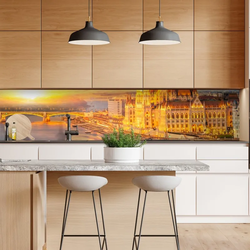 Naklejka repozycjonowalna złoty zachód słońca nad parlamentem w Budapeszcie – Wallissimo® Naklejka repozycjonowalna złoty zachód słońca nad parlamentem w Budapeszcie – Wallissimo®