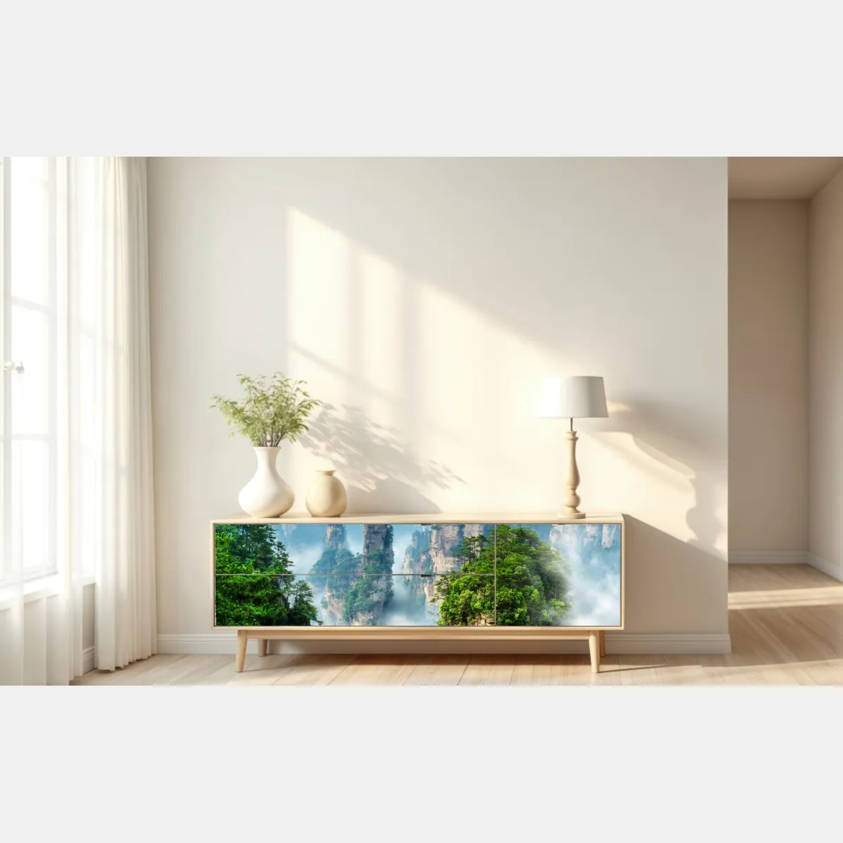 Naklejka repozycjonowalna mgliste filary górskie – Wallissimo® Naklejka repozycjonowalna mgliste filary górskie – Wallissimo®