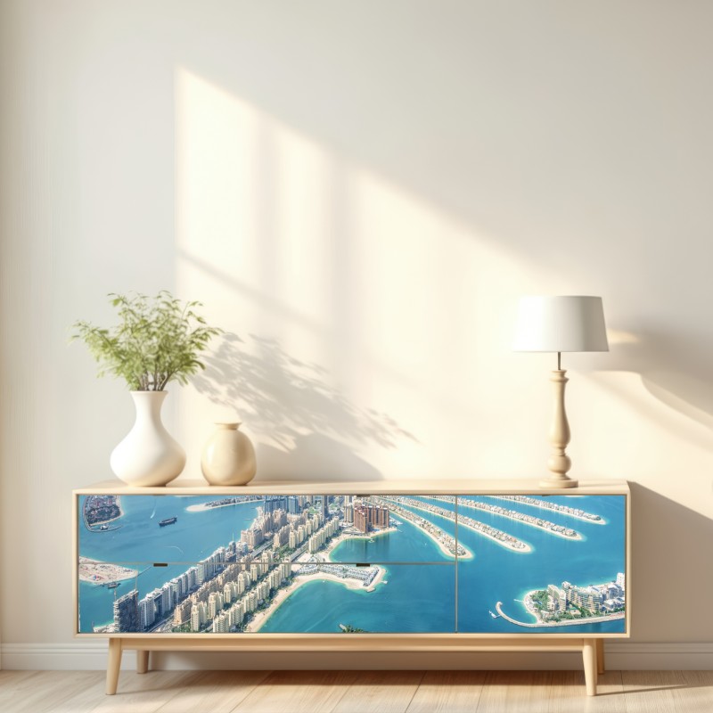 Naklejka repozycjonowalna widok z lotu ptaka na Palm Jumeirah, Dubaj – Wallissimo® Naklejka repozycjonowalna widok z lotu ptaka na Palm Jumeirah, Dubaj – Wallissimo®