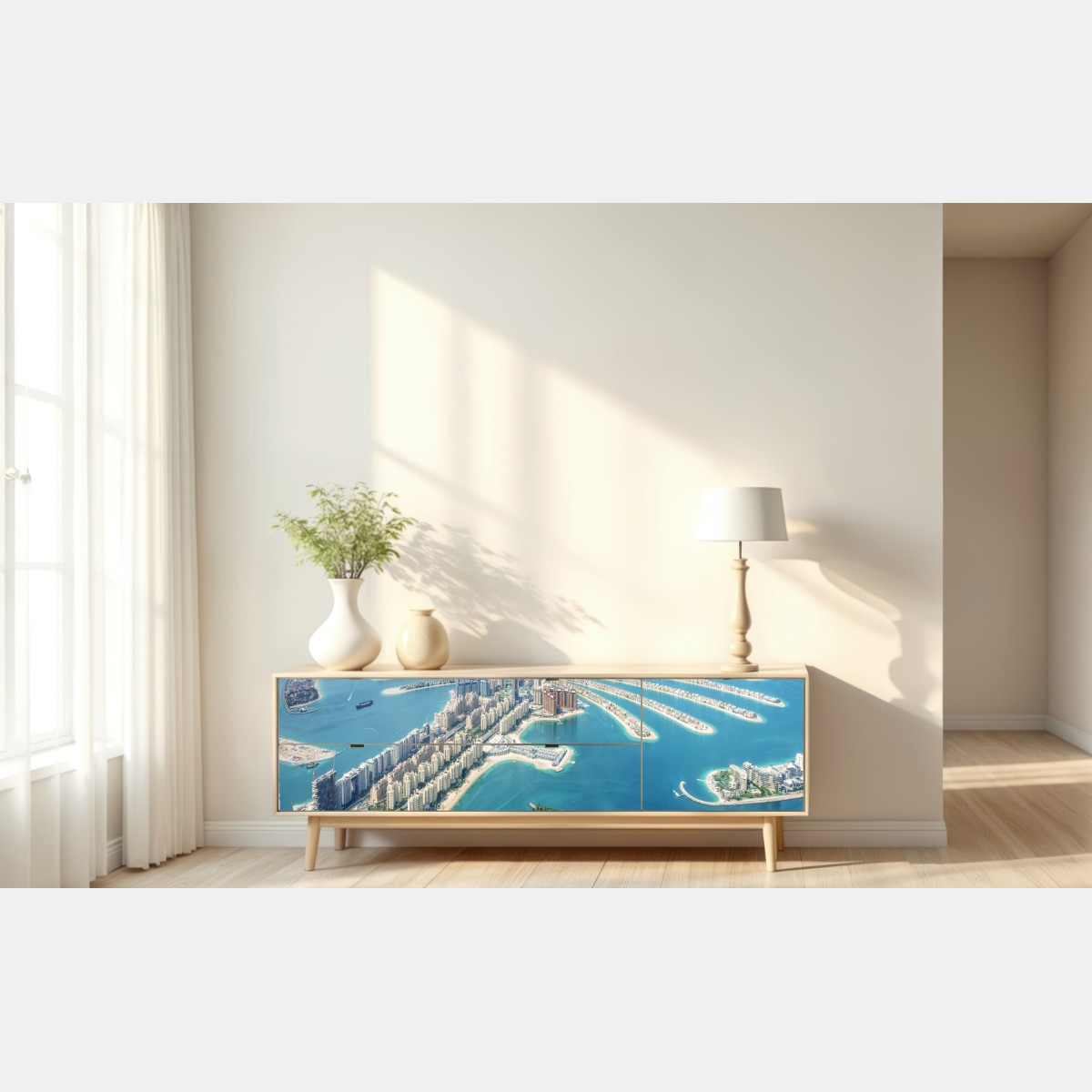 Naklejka repozycjonowalna widok z lotu ptaka na Palm Jumeirah, Dubaj – Wallissimo® Naklejka repozycjonowalna widok z lotu ptaka na Palm Jumeirah, Dubaj – Wallissimo®