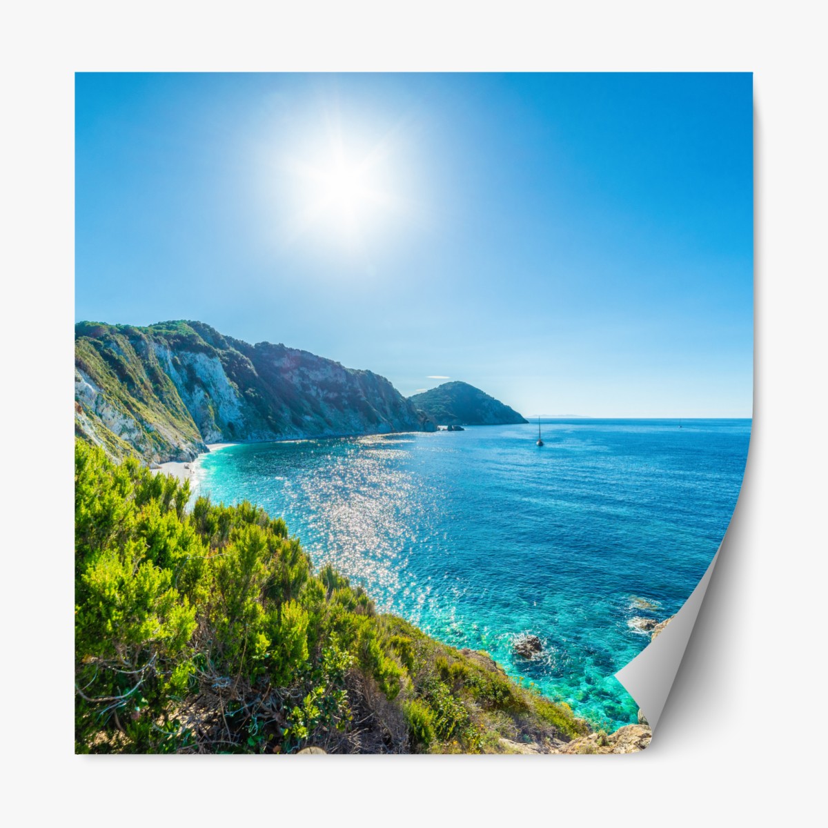 Repositionable sticker sunlit panorama of Sansone Beach, Elba Island