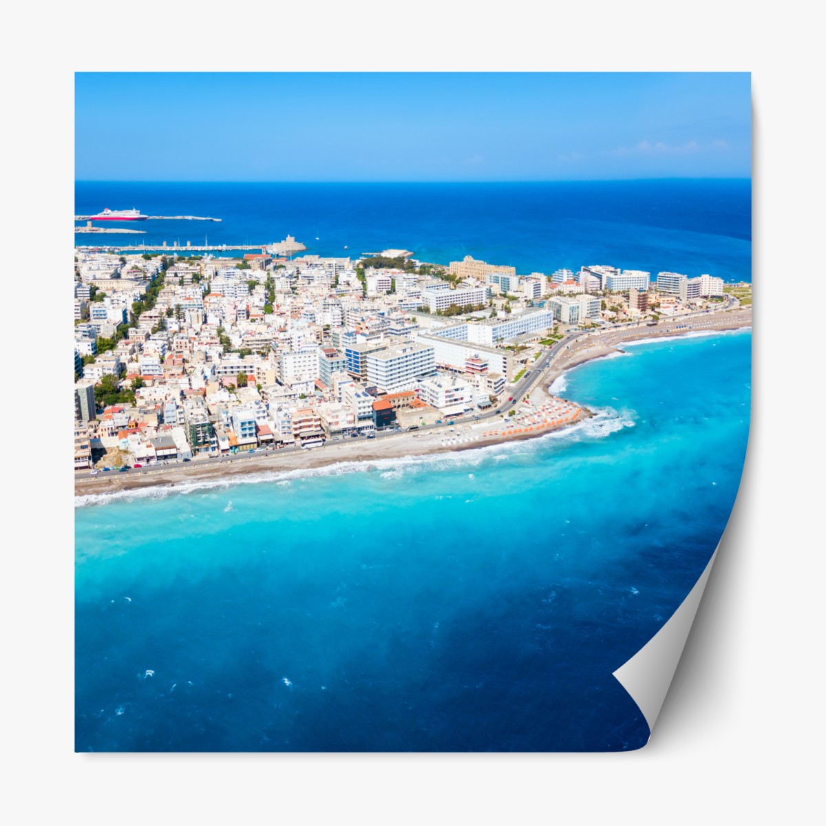 Repositionable sticker aerial panorama of Rhodes coastline