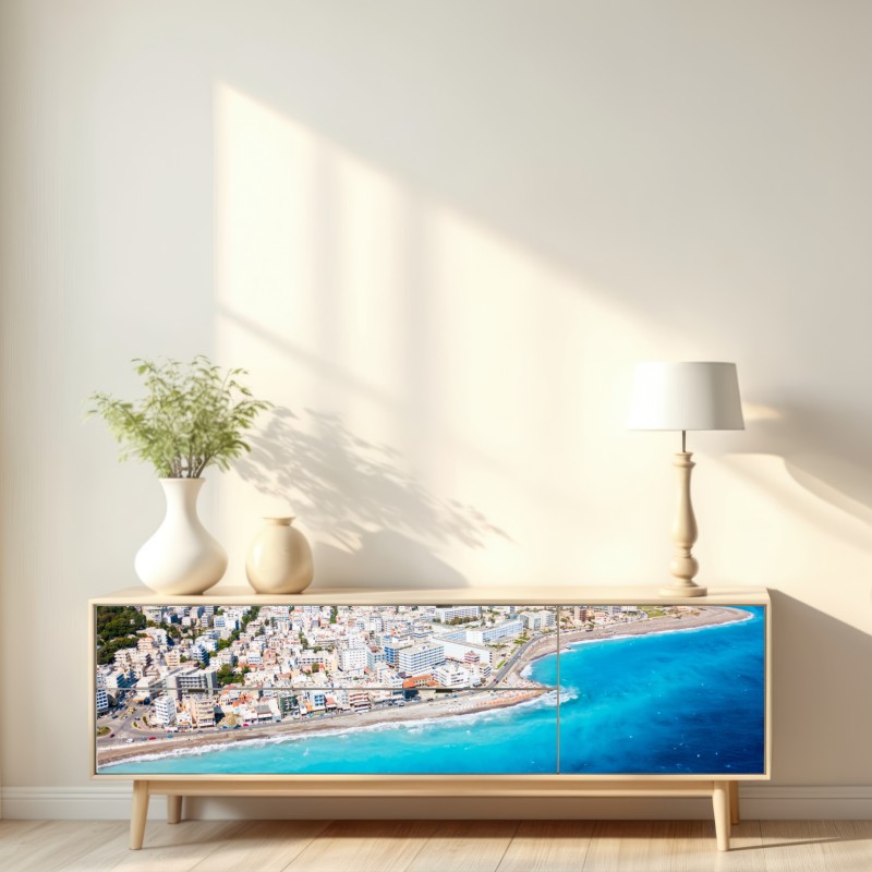 Naklejka repozycjonowalna panorama lotnicza wybrzeża Rodos – Wallissimo® Naklejka repozycjonowalna panorama lotnicza wybrzeża Rodos – Wallissimo®