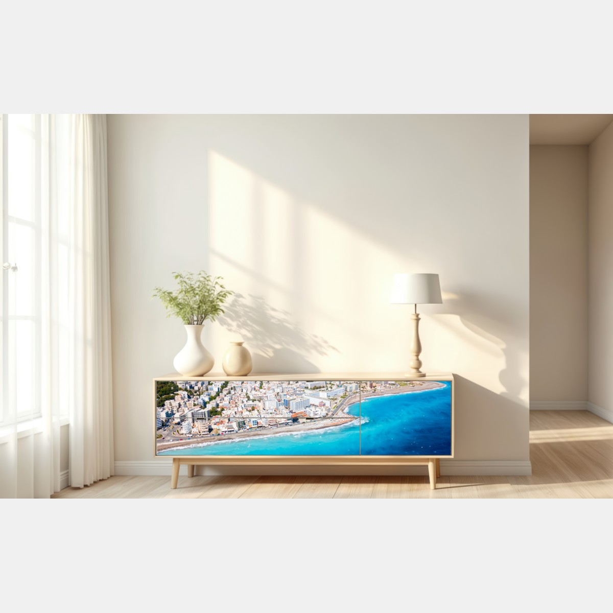 Naklejka repozycjonowalna panorama lotnicza wybrzeża Rodos – Wallissimo® Naklejka repozycjonowalna panorama lotnicza wybrzeża Rodos – Wallissimo®