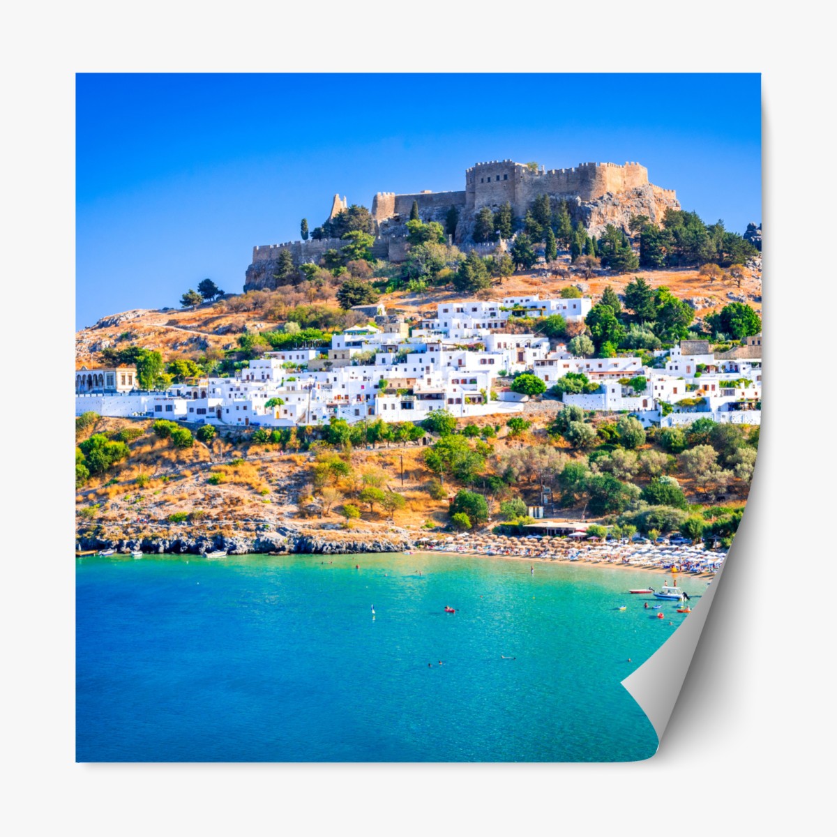 Repositionable sticker Lindos village and acropolis, Rhodes