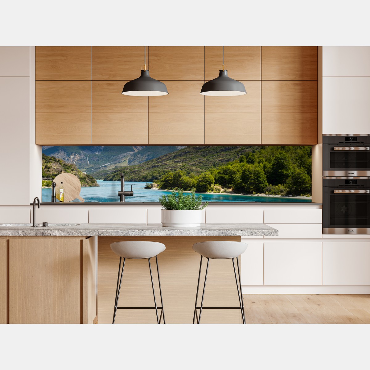 Naklejka repozycjonowalna turkusowe jezioro górskie z ośnieżonymi szczytami – Wallissimo® Naklejka repozycjonowalna turkusowe jezioro górskie z ośnieżonymi szczytami – Wallissimo®