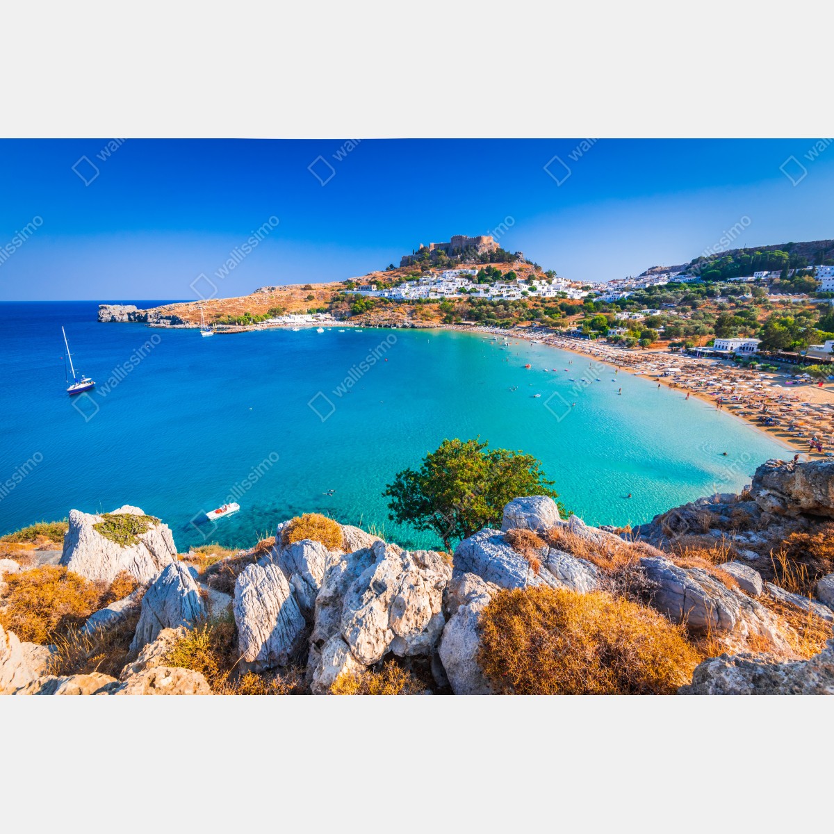 Naklejka repozycjonowalna turkusowa zatoka w Lindos, Rodos – Wallissimo® Naklejka repozycjonowalna turkusowa zatoka w Lindos, Rodos – Wallissimo®