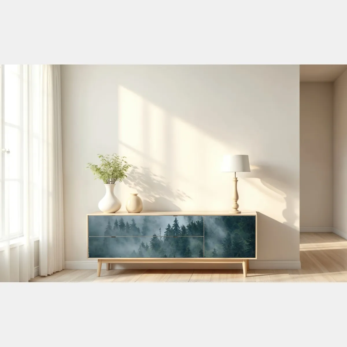 Naklejka repozycjonowalna mglisty iglasty las – Wallissimo® Naklejka repozycjonowalna mglisty iglasty las – Wallissimo®