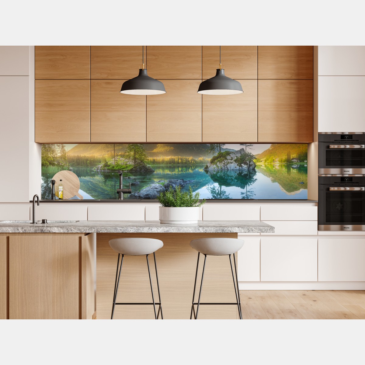 Naklejka repozycjonowalna alpejskie jezioro o wschodzie słońca z lustrzanym odbiciem – Wallissimo® Naklejka repozycjonowalna alpejskie jezioro o wschodzie słońca z lustrzanym odbiciem – Wallissimo®