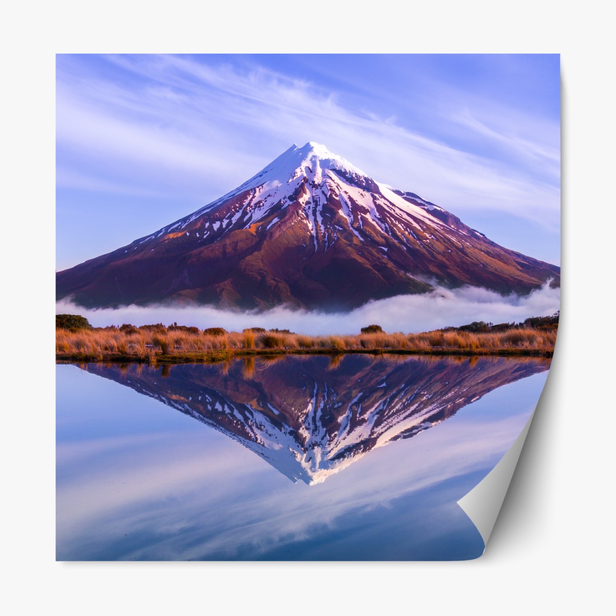 Repositionable sticker majestic mountain reflection at sunrise