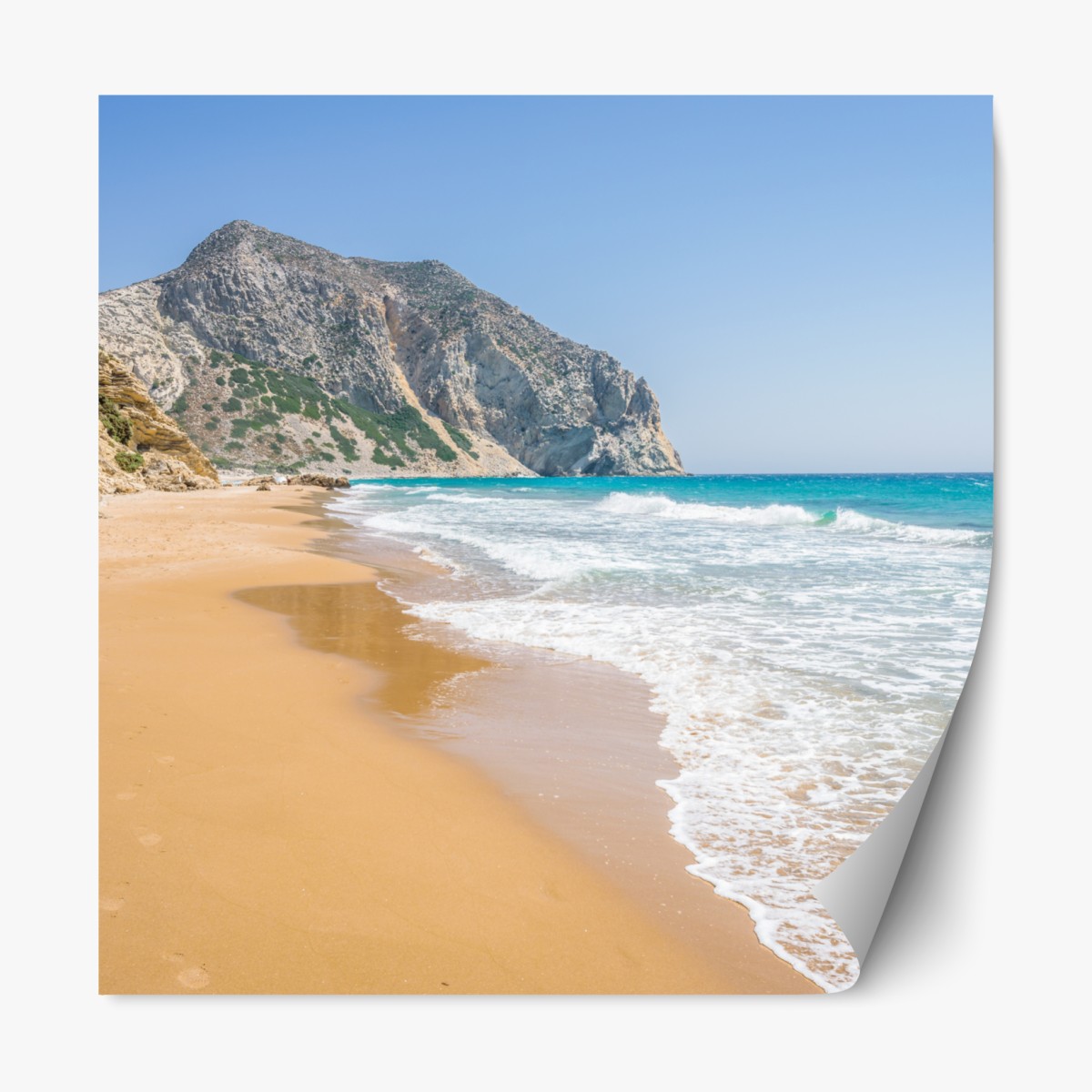 Repositionable sticker sunlit turquoise beach with cliffs