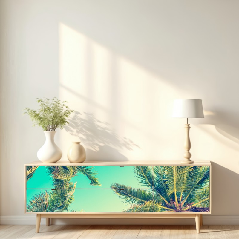 Naklejka repozycjonowalna vintage turkusowy baldachim palm – Wallissimo® Naklejka repozycjonowalna vintage turkusowy baldachim palm – Wallissimo®