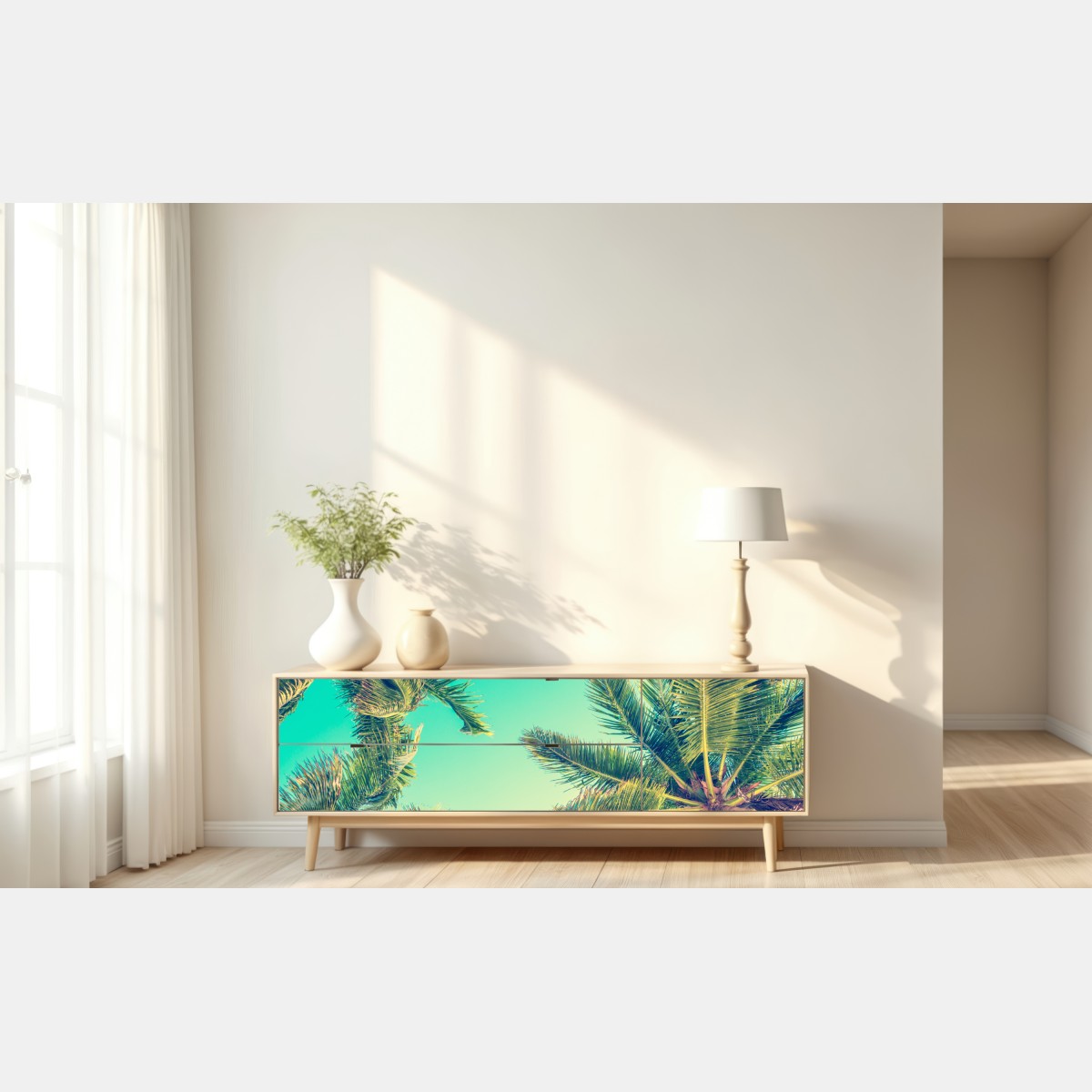 Naklejka repozycjonowalna vintage turkusowy baldachim palm – Wallissimo® Naklejka repozycjonowalna vintage turkusowy baldachim palm – Wallissimo®