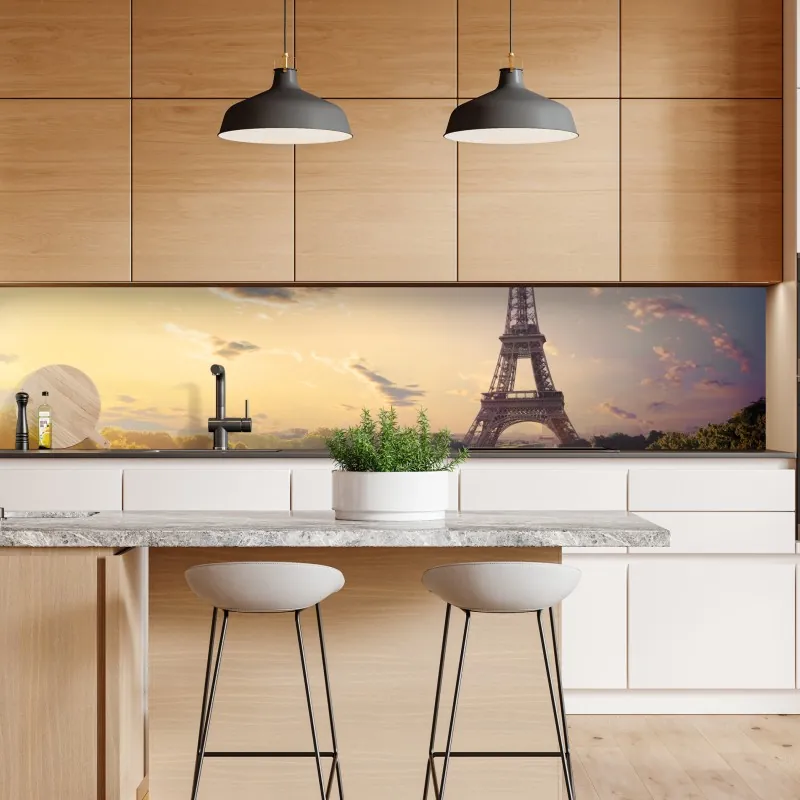 Naklejka repozycjonowalna słoneczny widok na Wieżę Eiffla o świcie – Wallissimo® Naklejka repozycjonowalna słoneczny widok na Wieżę Eiffla o świcie – Wallissimo®