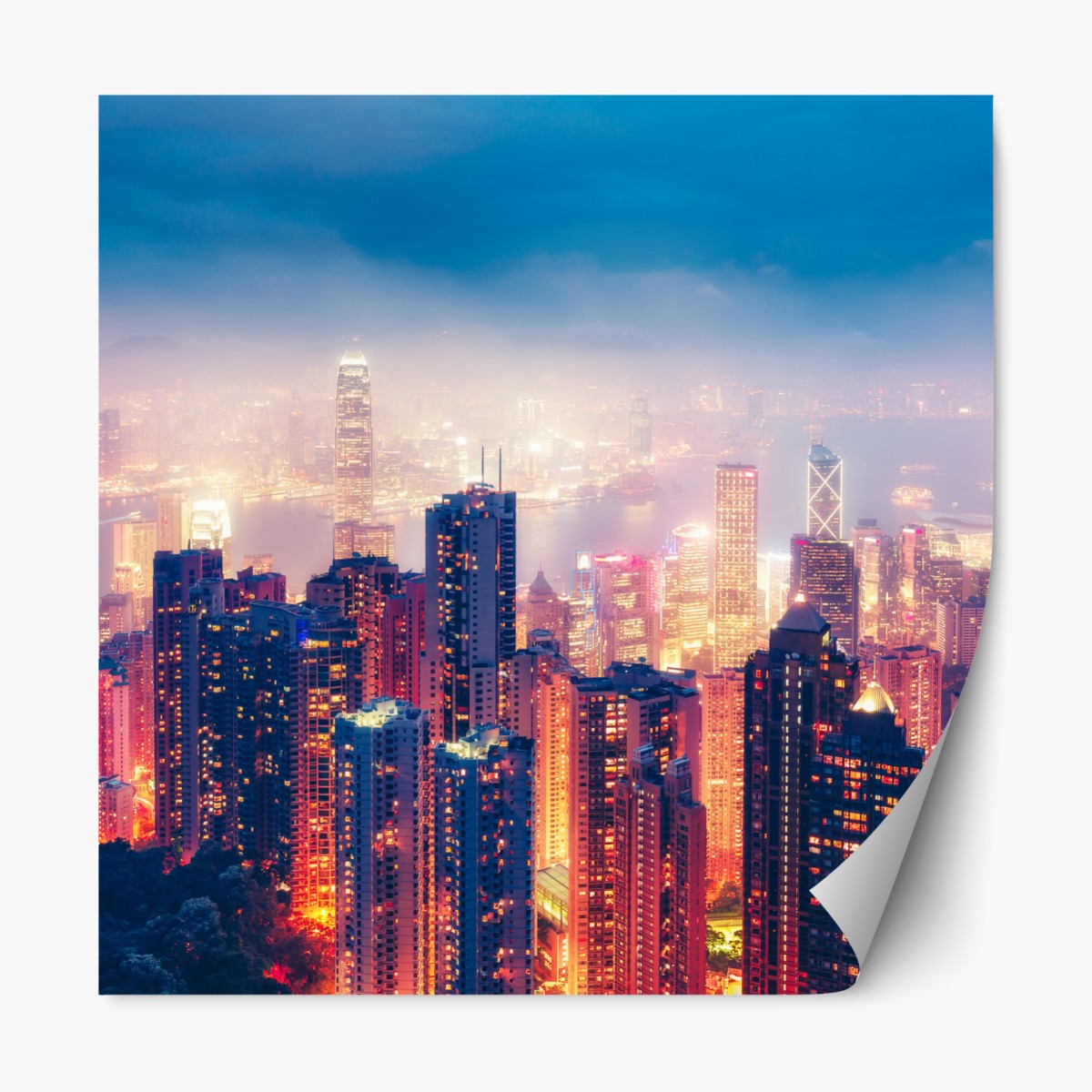 Repositionable sticker Hong Kong night skyline from Victoria Peak