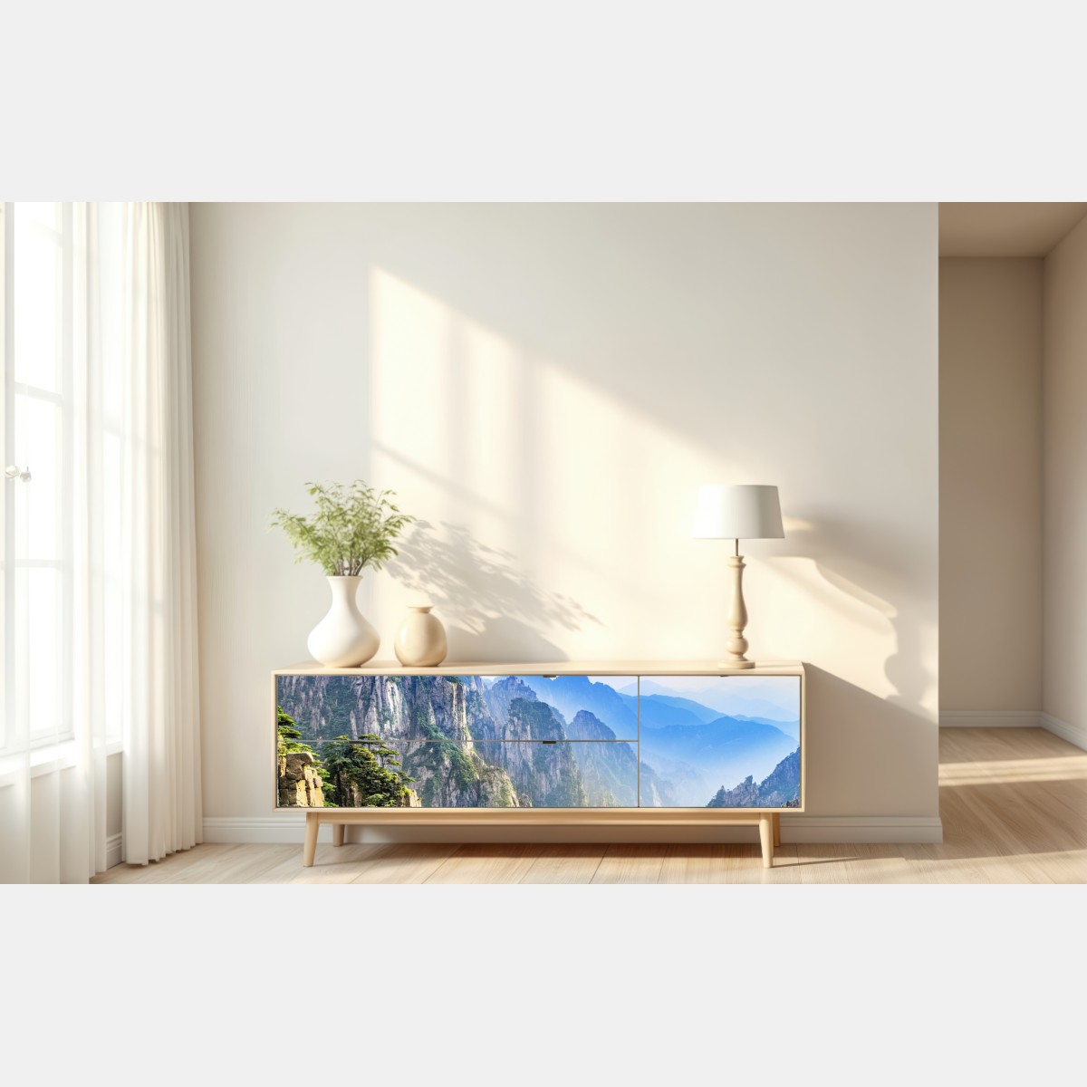 Naklejka repozycjonowalna mglista panorama górska – Wallissimo® Naklejka repozycjonowalna mglista panorama górska – Wallissimo®