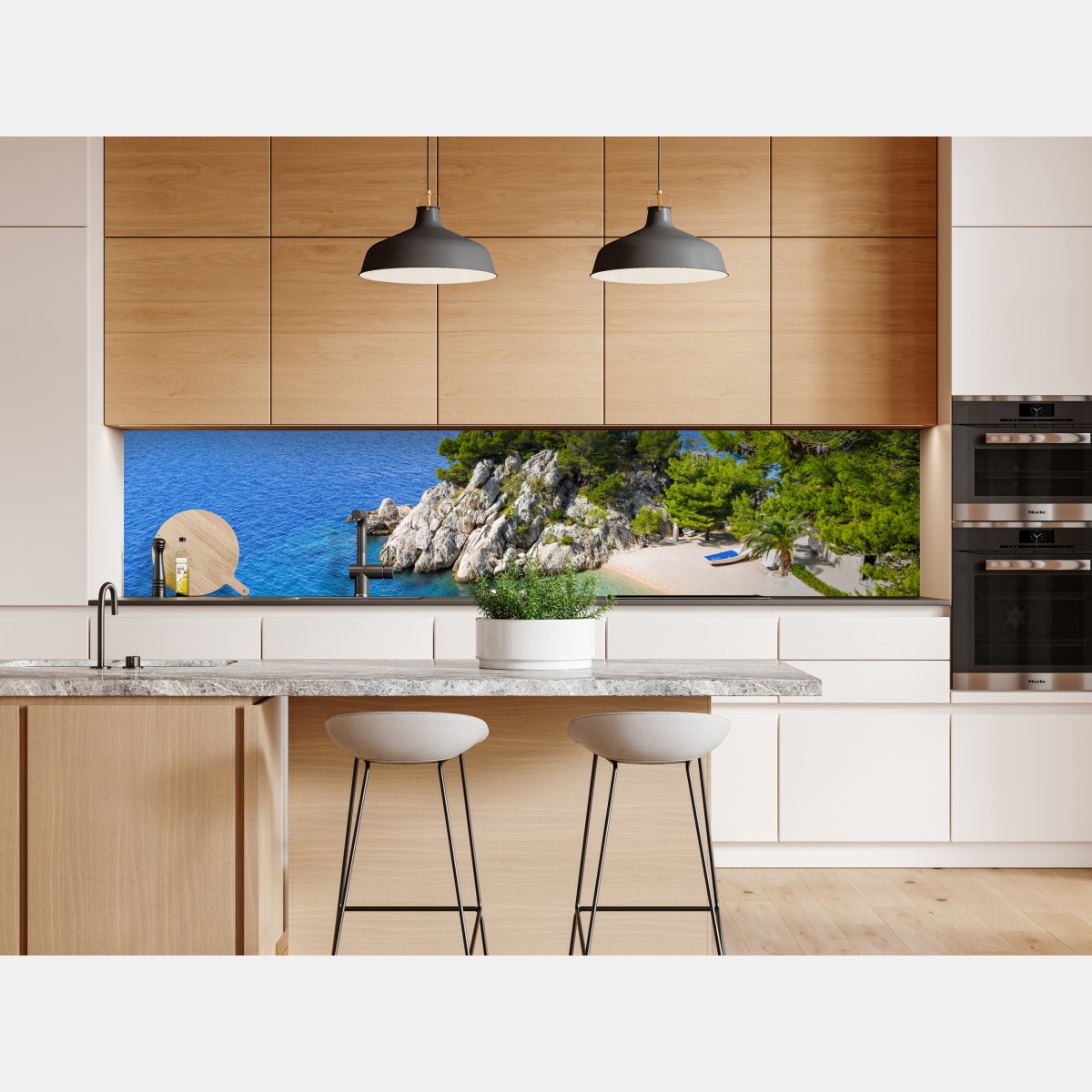 Naklejka repozycjonowalna spokojna turkusowa zatoczka z łódkami – Wallissimo® Naklejka repozycjonowalna spokojna turkusowa zatoczka z łódkami – Wallissimo®