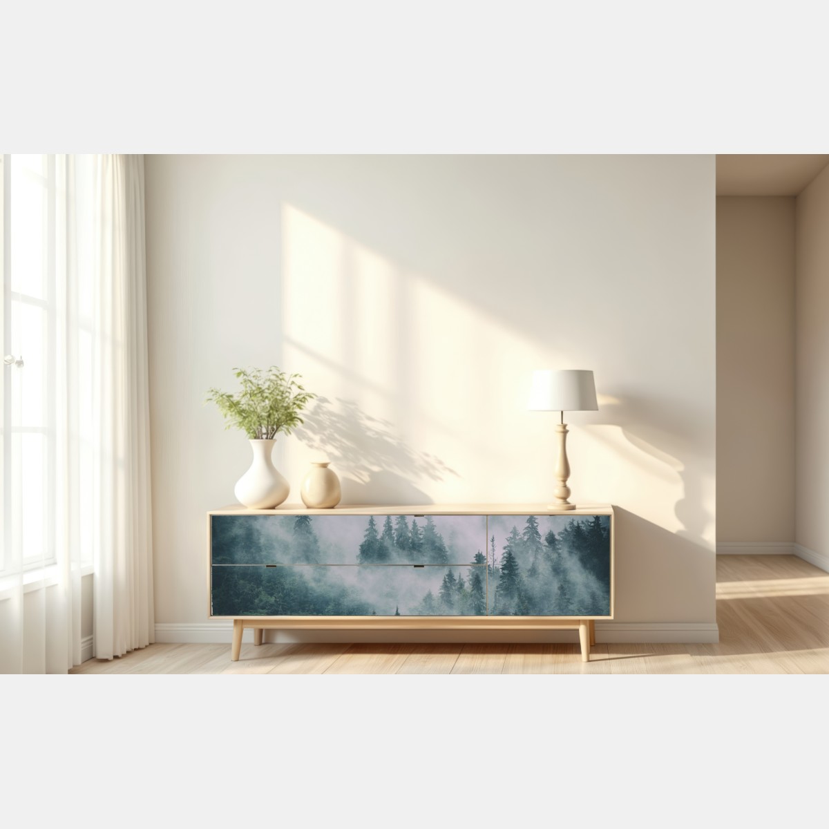 Naklejka repozycjonowalna mglisty las iglasty – Wallissimo® Naklejka repozycjonowalna mglisty las iglasty – Wallissimo®