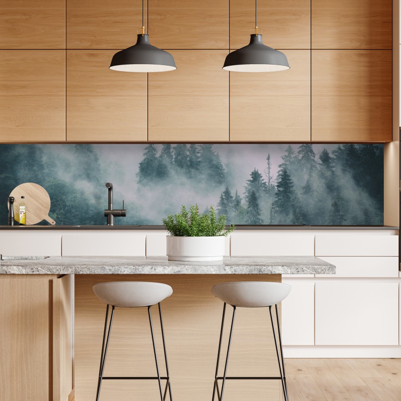 Naklejka repozycjonowalna mglisty las iglasty – Wallissimo® Naklejka repozycjonowalna mglisty las iglasty – Wallissimo®