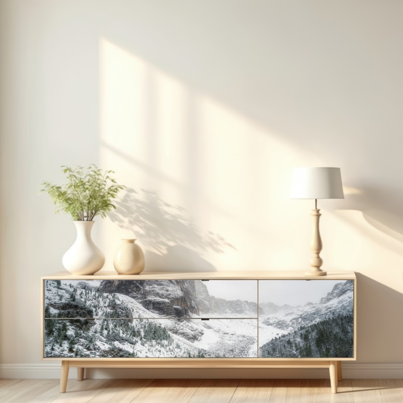 Naklejka repozycjonowalna turkusowe jezioro alpejskie pod ośnieżonymi szczytami – Wallissimo® Naklejka repozycjonowalna turkusowe jezioro alpejskie pod ośnieżonymi szczytami – Wallissimo®