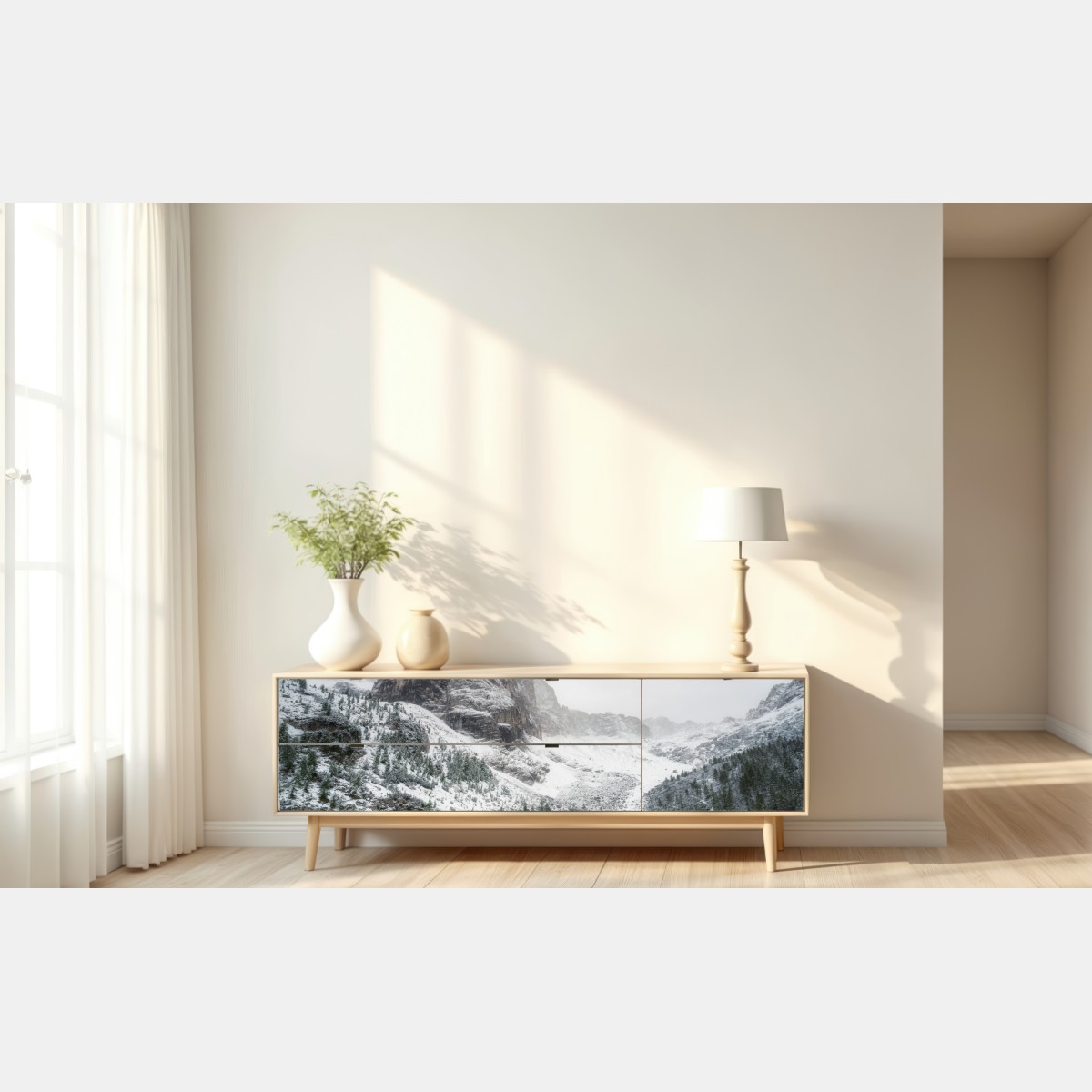 Naklejka repozycjonowalna turkusowe jezioro alpejskie pod ośnieżonymi szczytami – Wallissimo® Naklejka repozycjonowalna turkusowe jezioro alpejskie pod ośnieżonymi szczytami – Wallissimo®