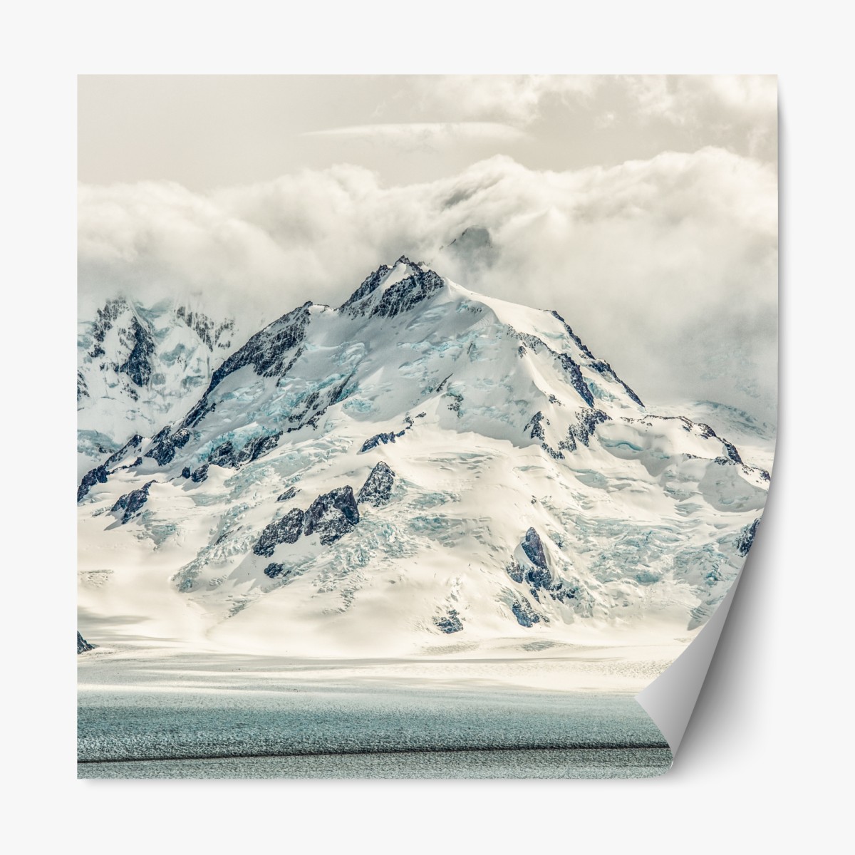 Repositionable sticker snow-covered mountain peak with glacier