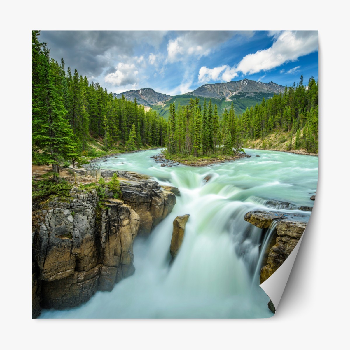 Repositionable sticker misty river gorge at Upper Sunwapta Falls, Jasper National Park