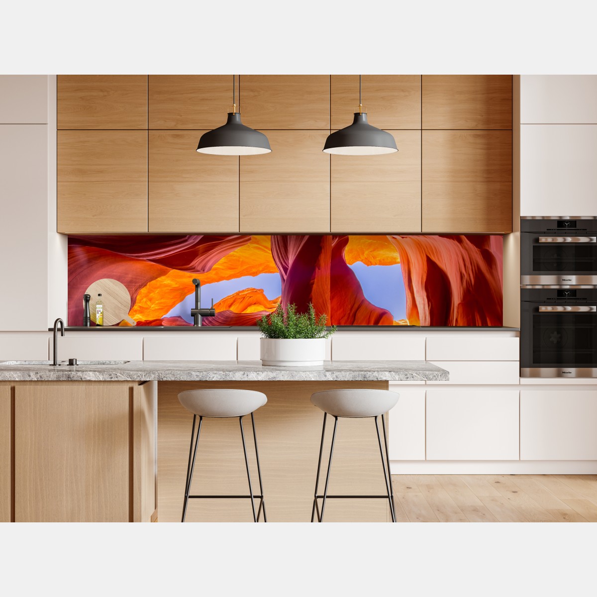 Naklejka repozycjonowalna oświetlony kanion piaskowcowy z żywymi krzywiznami – Wallissimo® Naklejka repozycjonowalna oświetlony kanion piaskowcowy z żywymi krzywiznami – Wallissimo®