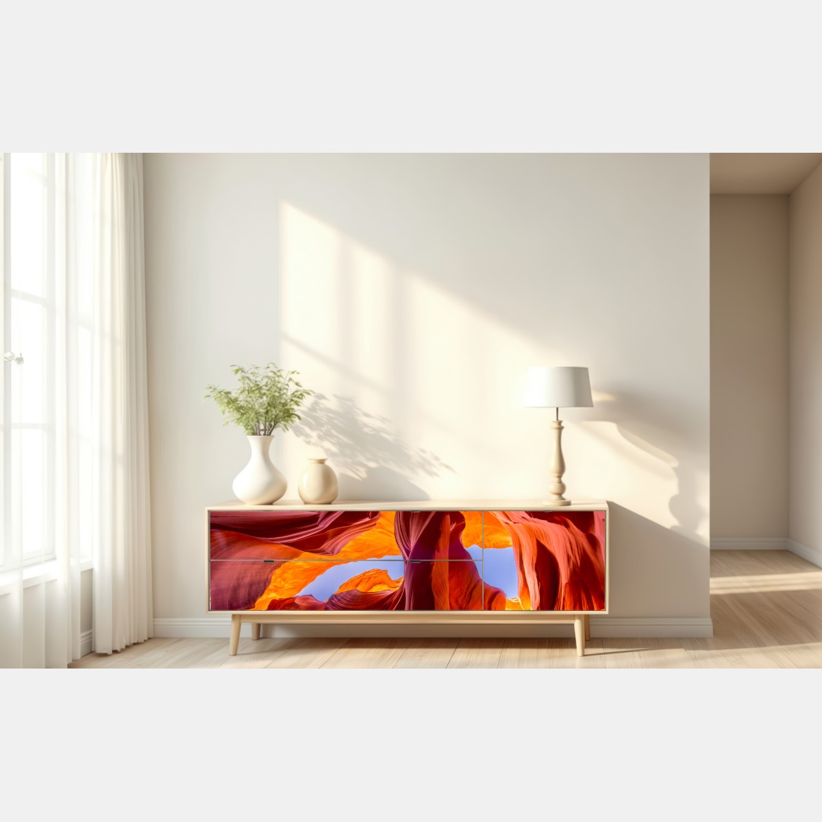 Naklejka repozycjonowalna oświetlony kanion piaskowcowy z żywymi krzywiznami – Wallissimo® Naklejka repozycjonowalna oświetlony kanion piaskowcowy z żywymi krzywiznami – Wallissimo®